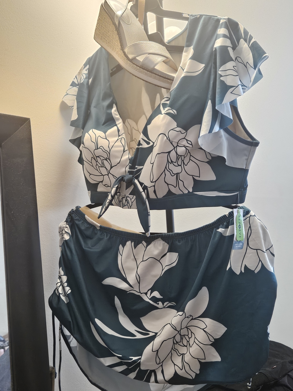Women's Teal Floral Tie-Front Bikini Top & Skirt Set - Unbranded